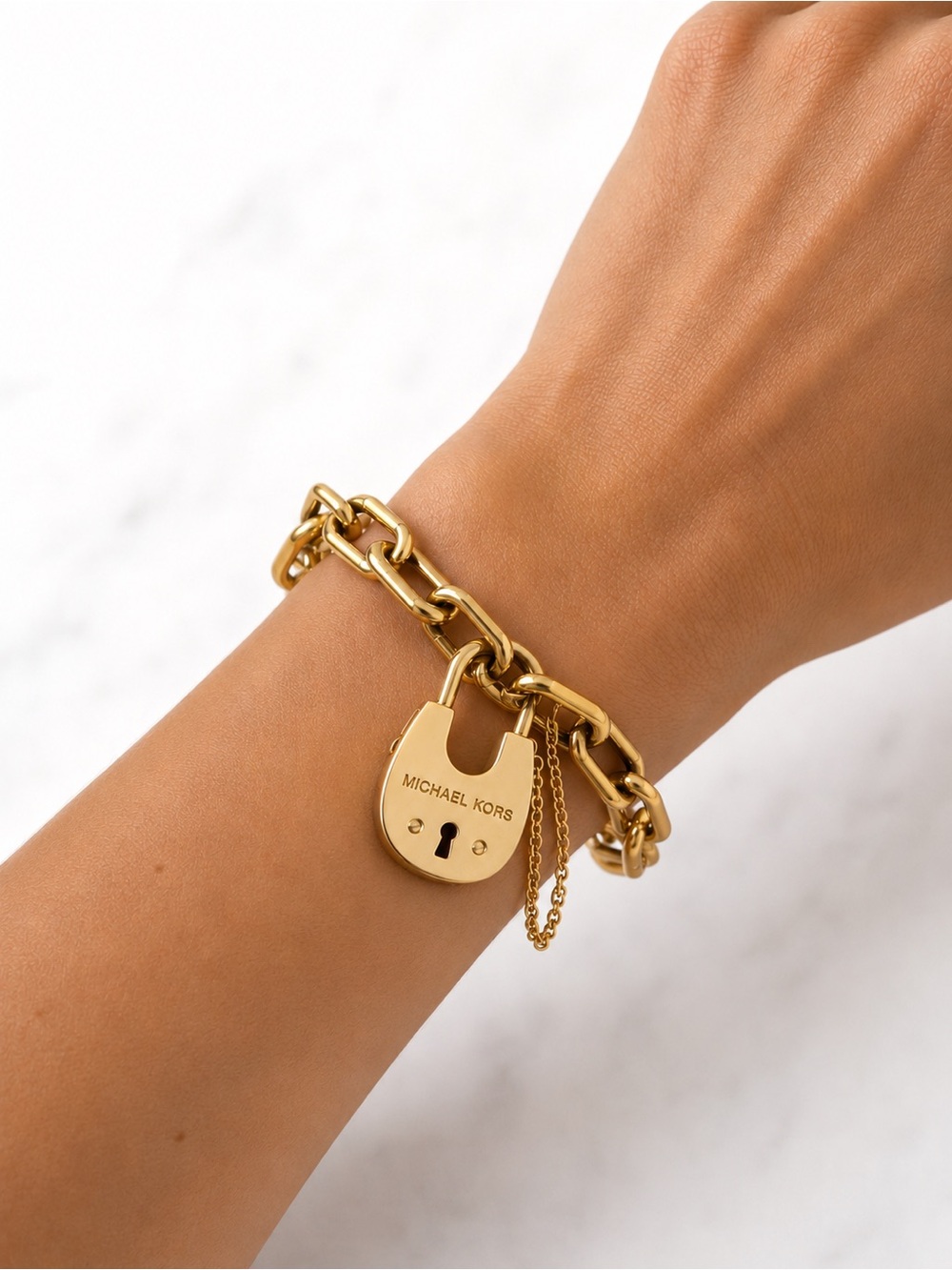 Michael Kors Gold Padlock Link Bracelet with Chain Accent - Gold